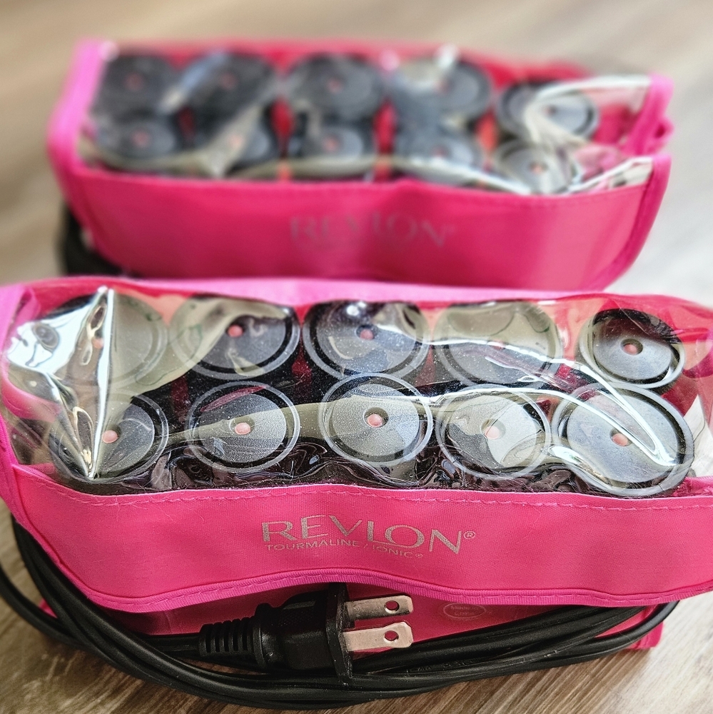 Revlon Perfect Heat Curls to Go Electric Hot Rollers Hairsetter Pouch Clips Pink